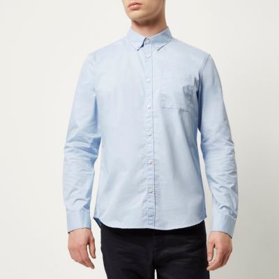 Blue twill button down collar shirt